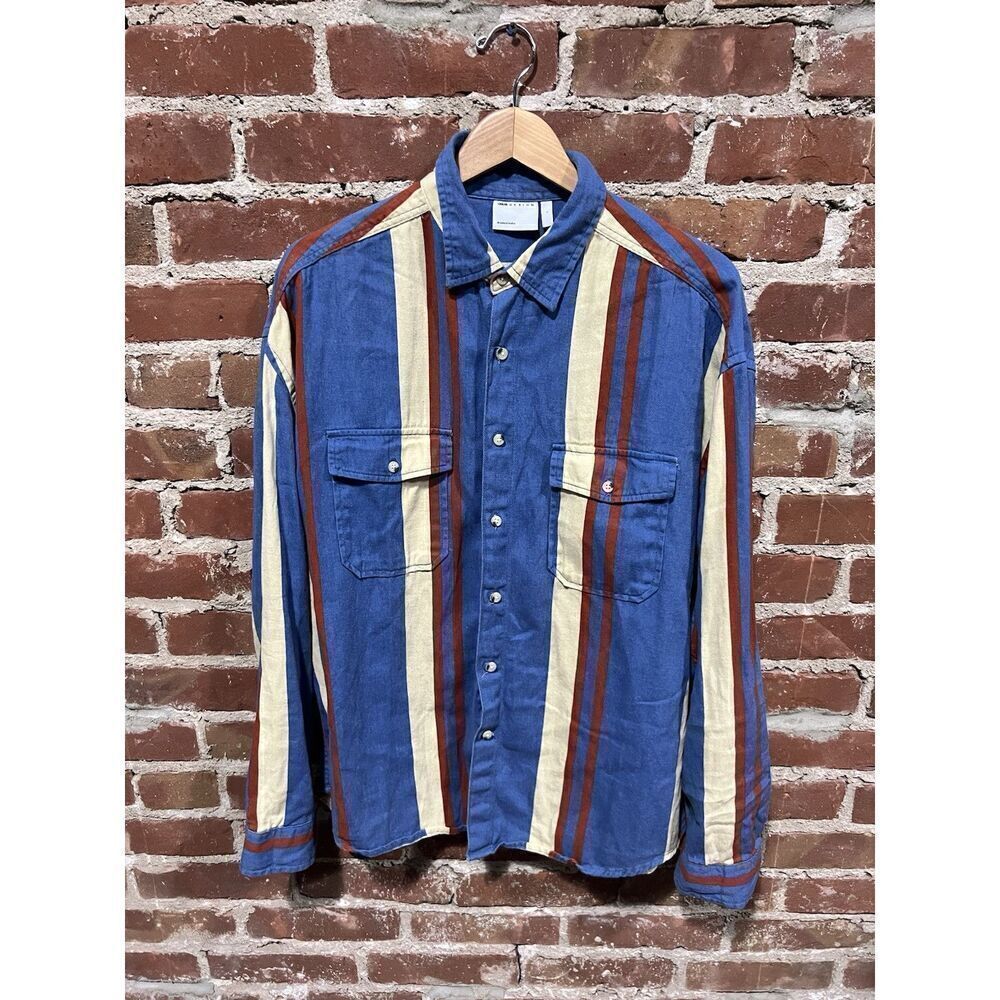 Asos Designs Mens Blue Striped Long Sleeve Button Up Shirt size Large